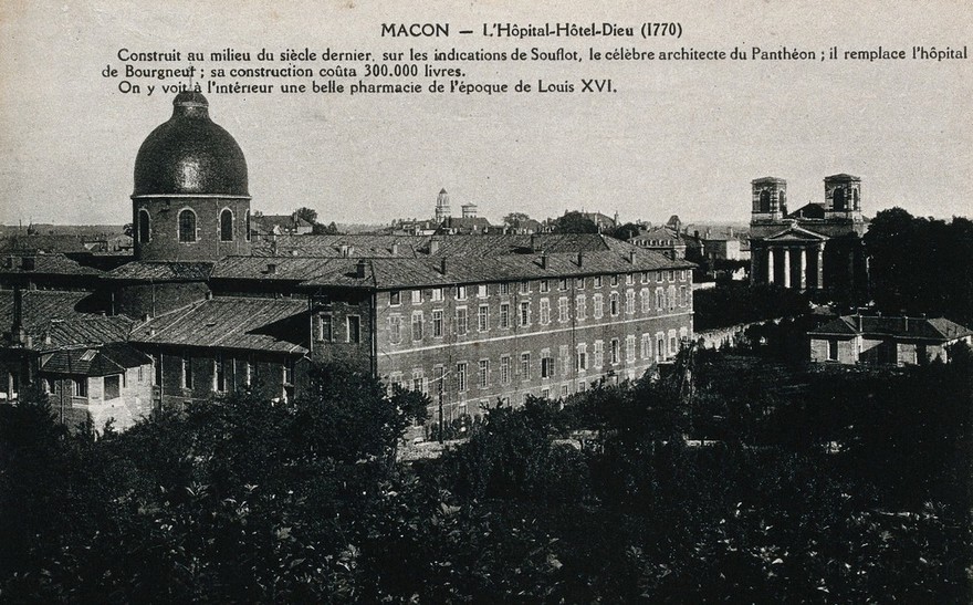 Mâcon, France: the Hôtel-Dieu hospital. Photographic postcard, ca. 1920.