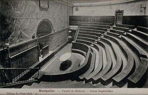 view Montpellier, France: the amphitheatre in the medical school. Photographic postcard, ca. 1940.