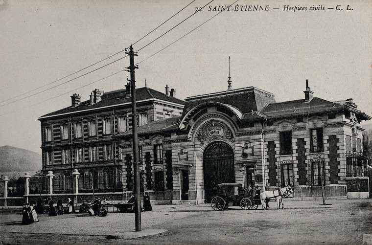 Hôpital de Bellevue, Saint-Etienne, France: the entrance building and ...