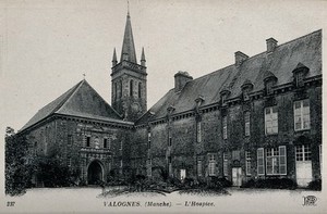 view Valognes, France: the hospice. Photographic postcard, ca. 1910.