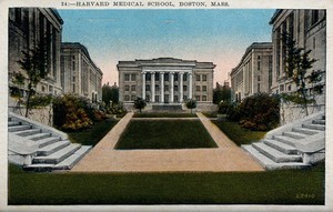 view Harvard Medical School, Boston, Massachussets. Colour process print, ca. 1928.