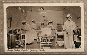 view Hornsey Cottage Hospital, Crouch End: nurses in the operating theatre. Process print, ca. 1915.