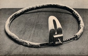 view A chastity belt in the Musée de Cluny in Paris. Process print, 19--.