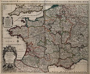 view France: map. Coloured engraving by H. Jaillot, ca. 1710 (?).