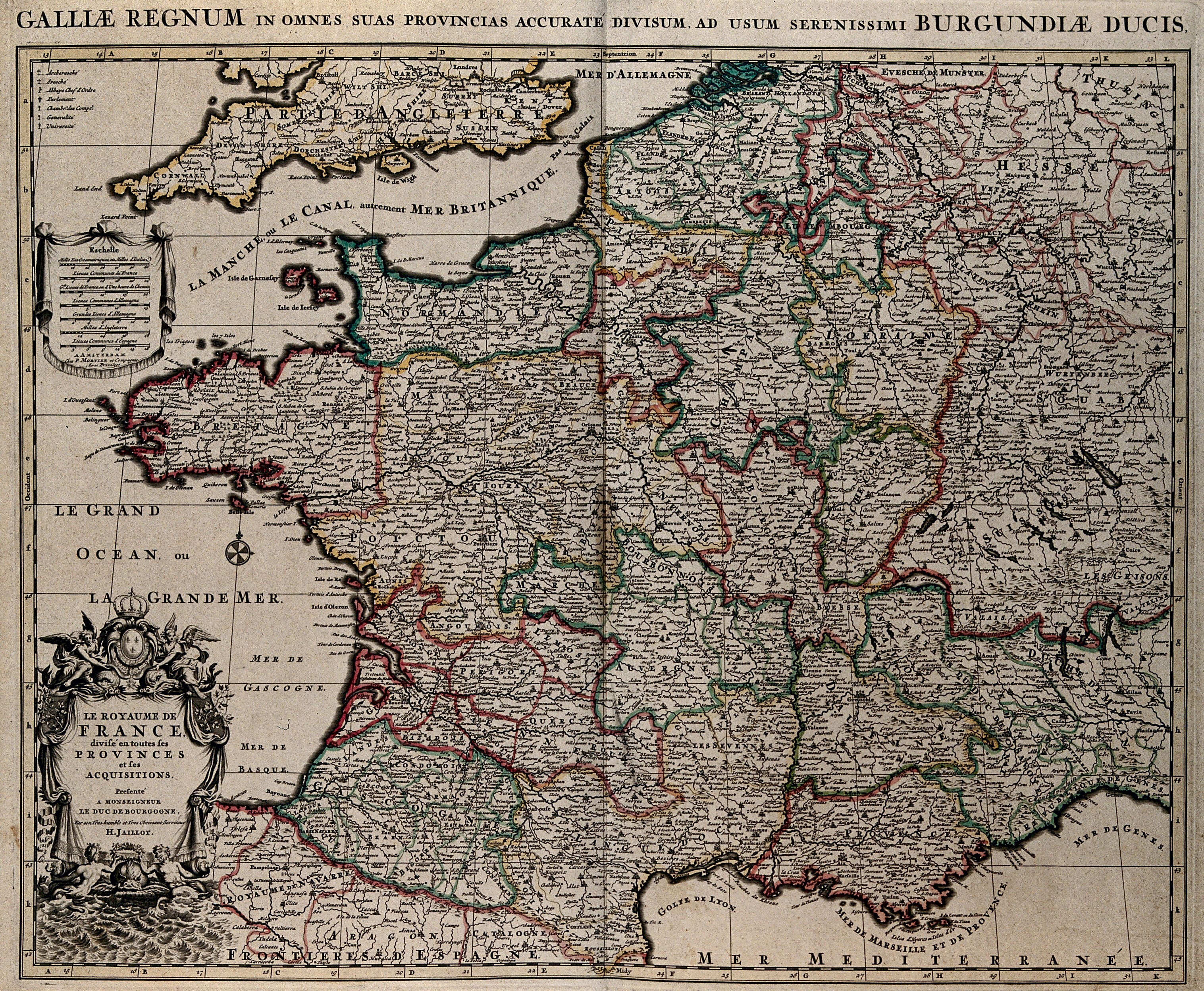 France Map Coloured Engraving By H Jaillot Ca 1710 Wellcome Collection