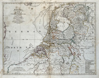 The Netherlands: map. Coloured engraving after J. Palairet, 17--.