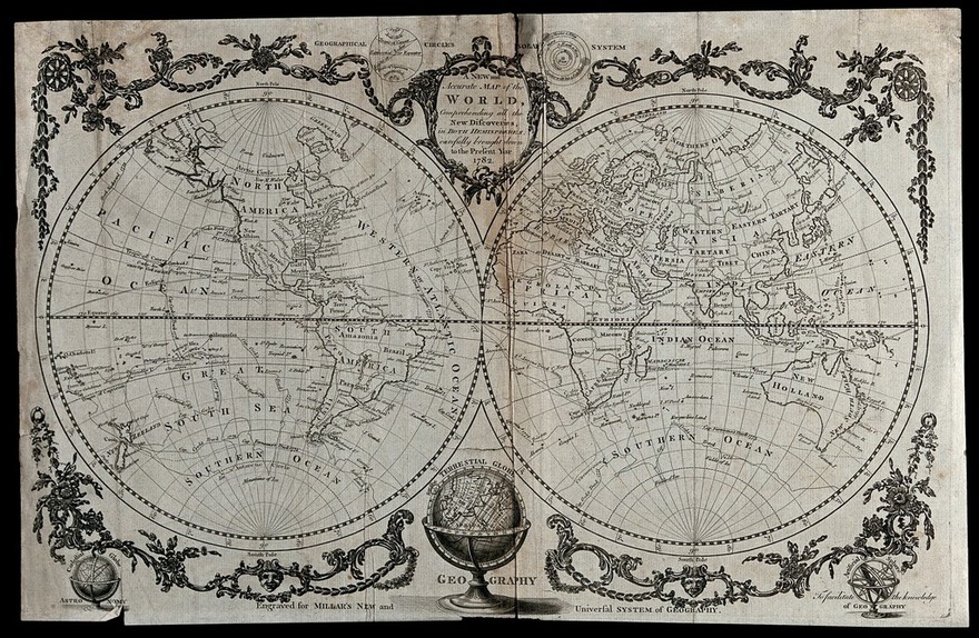The Earth: map. Engraving, 1782.