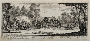 view Soldiers attacking a coach on a country road. Etching after Jacques Callot, ca. 1633.