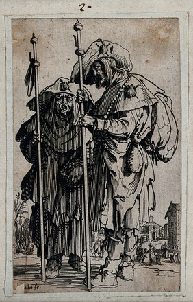 Two pilgrims. Etching with engraving by Jacques Callot, ca. 1622.