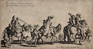 view Travelling gypsies. Etching with engraving by Jacques Callot.