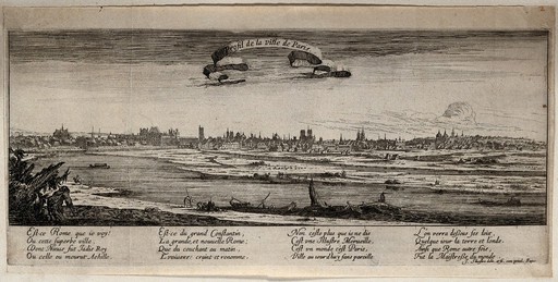 Paris from the bank of the Seine. Etching by I. Silvestre.