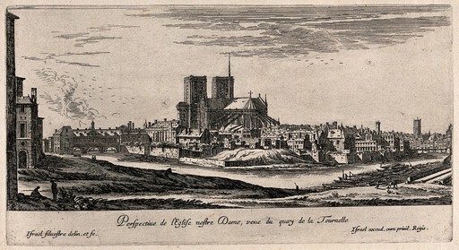 Isle de la Cité with Notre Dame. Etching by I. Silvestre