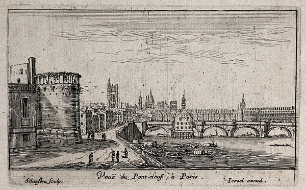 The Pont-Neuf in Paris. Etching by I. Silvestre.