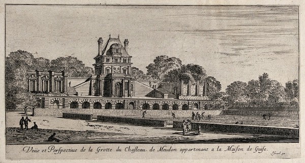 The grotto of the castle at Meudon near Paris. Etching.