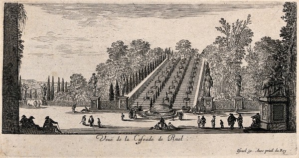 The cascade at Ruel. Etching.