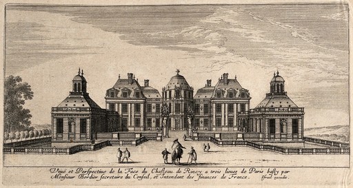 The Chateau Bordier at Raincy, near Paris. Etching.
