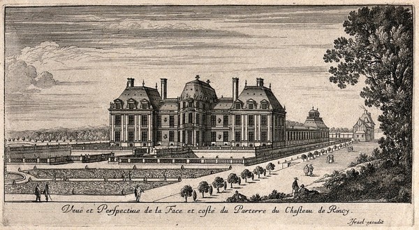 The castle at Le Raincy near Paris. etching.