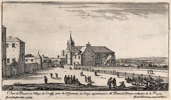 The priory and village of Croissy near St. Germain en Laye. Etching by I. Silvestre.