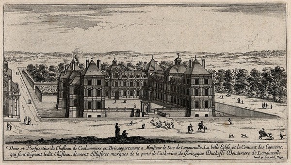 The castle at Coulommiers in Brie near Paris. Etching.