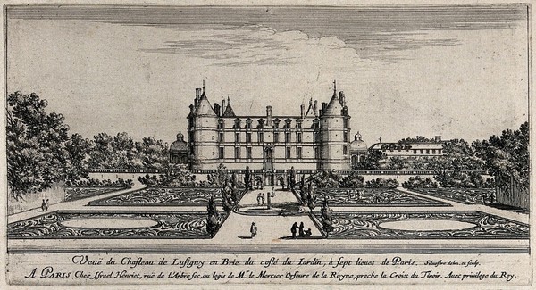 The castle at Lusigny en Brie near Paris. Etching by I. Silvestre.