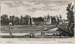 view The castle at Verderone near Paris. Etching by I. Silvestre.