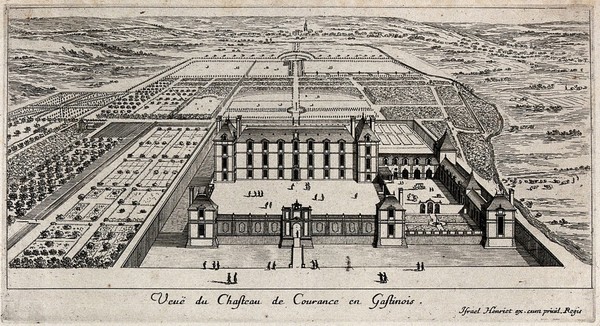 The castle at Courance in Gastinois. Etching.