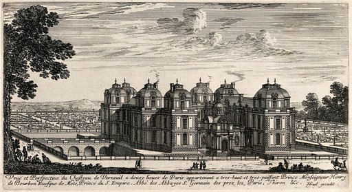The castle at Verneuil near Paris. Etching.