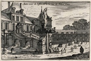 view The buildings of the Cour de Cheval Blanc [at Fontainebleau]. Etching.