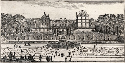 The castle of Liencourt and the cascades in the gardens. Etching by I. Silvestre.