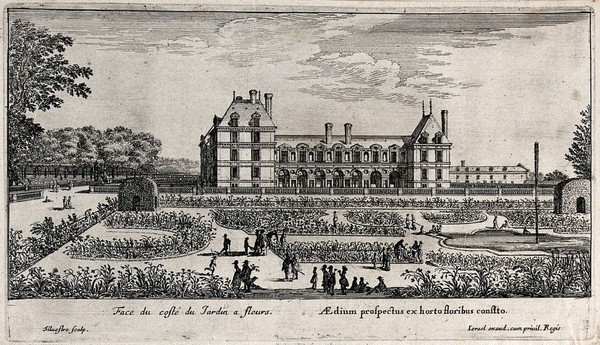The castle of Liancourt seen from the flower gardens. Etching by I. Silvestre.