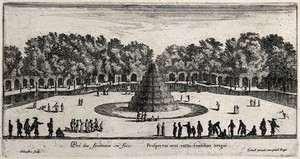 view The fountains at Liancourt. Etching by I. Silvestre.