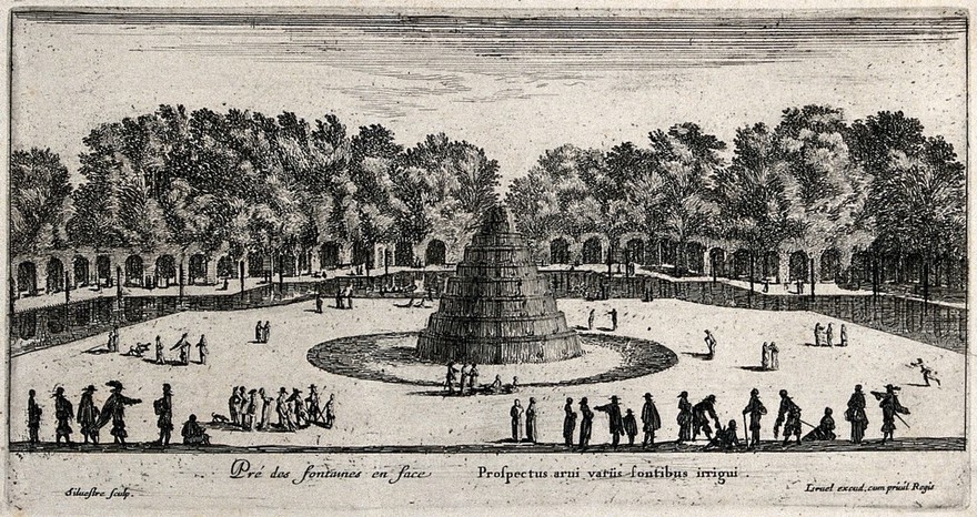 The fountains at Liancourt. Etching by I. Silvestre.