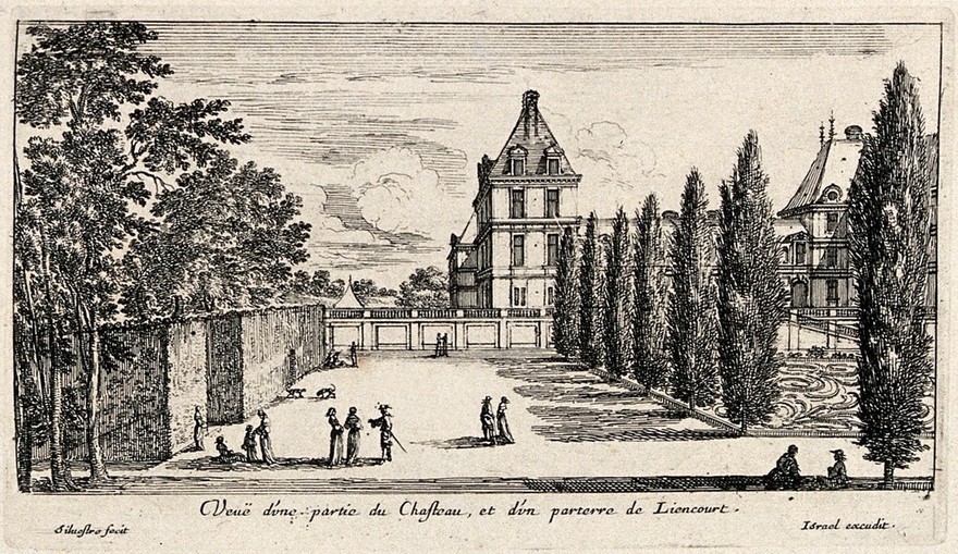 The castle of Liancourt and part of its gardens. Etching by I. Silvestre.
