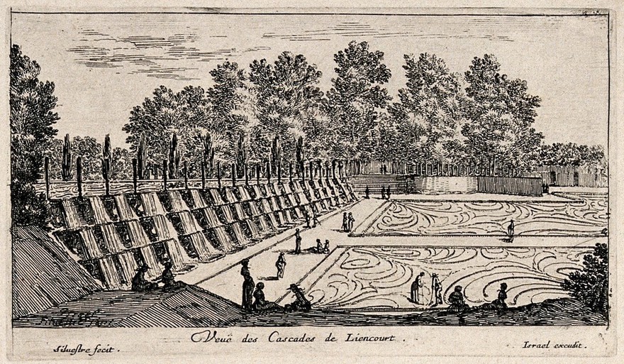 The waterfalls at Liancourt. Etching by I. Silvestre.