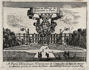 view The Hotel de Liancourt in Paris. Etching by I. Silvestre.