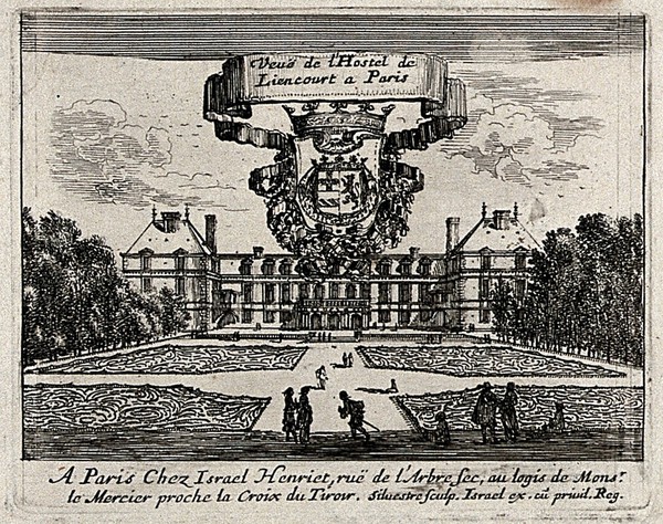 The Hotel de Liancourt in Paris. Etching by I. Silvestre.