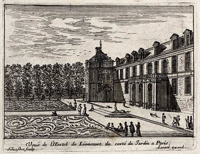 The Hôtel de Liancourt in Paris seen from the gardens. Etching by I. Silvestre.