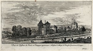 view The castle at Irrois in the Champagne. Etching.