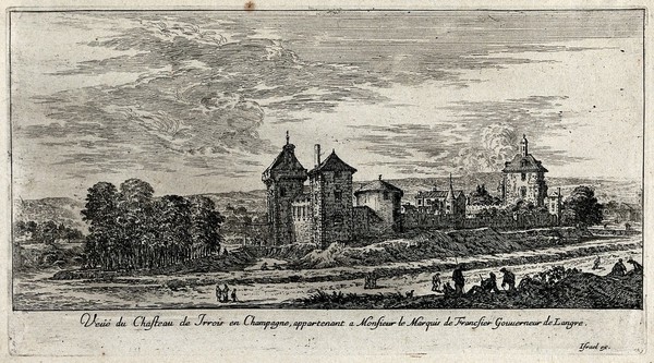 The castle at Irrois in the Champagne. Etching.