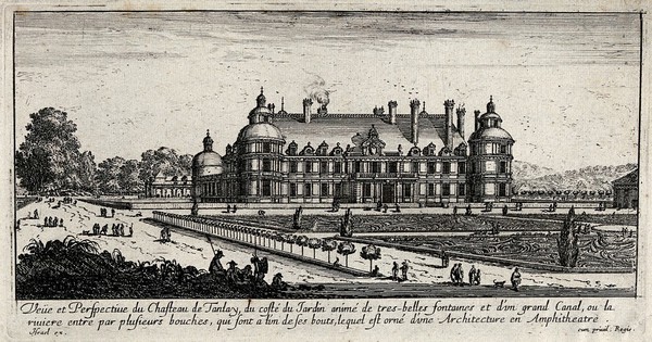 The castle of Tanlay in Burgundy. Etching.