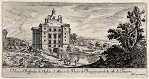 view The castle at Mone ín Burgundy. Etching.