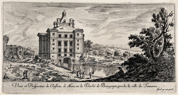 The castle at Mone ín Burgundy. Etching.