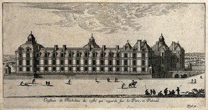 view The Château Richelieu and its park in Poitou. Etching.