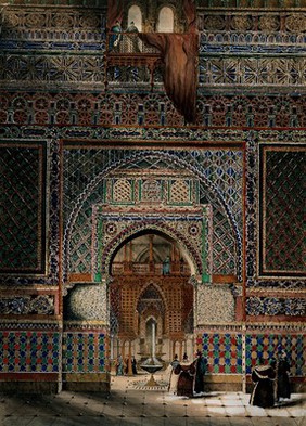 Alcázar Palace, Seville: the Salón de Embajadores (Hall of the Ambassadors). Watercolour attributed to E.S.