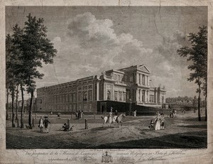 view Haarlem, North Holland: the Paviljoen Welgelegen, the seat of Henry Hope. Etching by B. Comte, 1792, after H.P. Schouten, 1791.