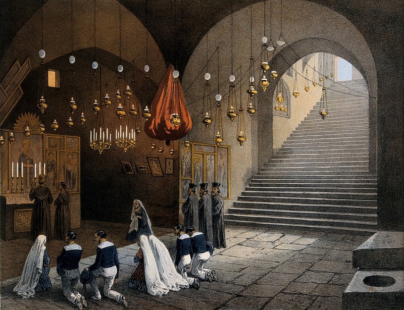 Tomb of the Virgin, Jerusalem. Chromolithograph by H. Clerget and J. Gaildrau after François Edmond Pâris, 1862., [1862], by François-Edmond Pâris