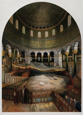 Dome of the Rock in the Mosque of Omar, Jerusalem. Chromolithograph by H. Clerget and J. Gaildrau after François Edmond Pâris, 1862.