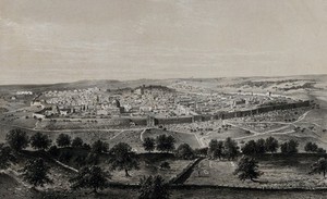 view Jerusalem. Chromolithograph by H. Clerget after François Edmond Pâris, 1862.