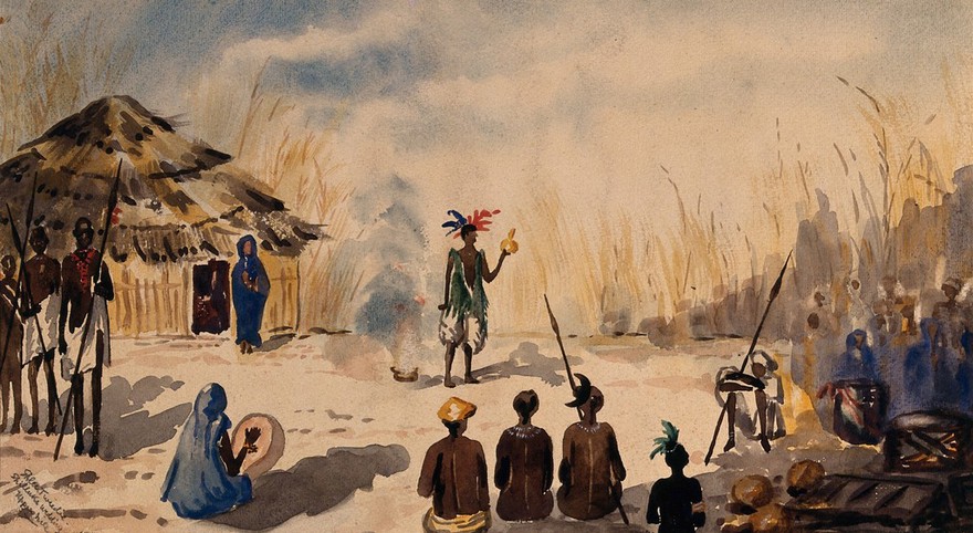 A wedding in a north African village. Watercolour by E. Alec-Tweedie, c. 1920.