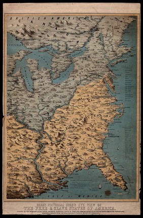 The free and slave states of America, showing the eastern and southern American states and also parts of Canada. Lithograph drawn by Prof. Lindsay.